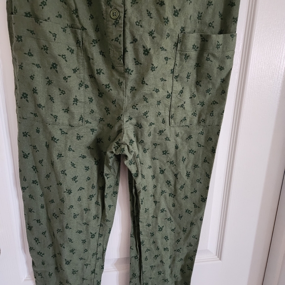 THE NINES BY HATCH OLIVE GREEN BUTTON DOWN JUMPER 3/4 SLEEVES CROP ANKLE - Picture 6 of 6